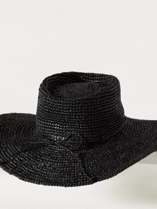 NWT Anthropologie Black Raffia Boater Hat main image 4